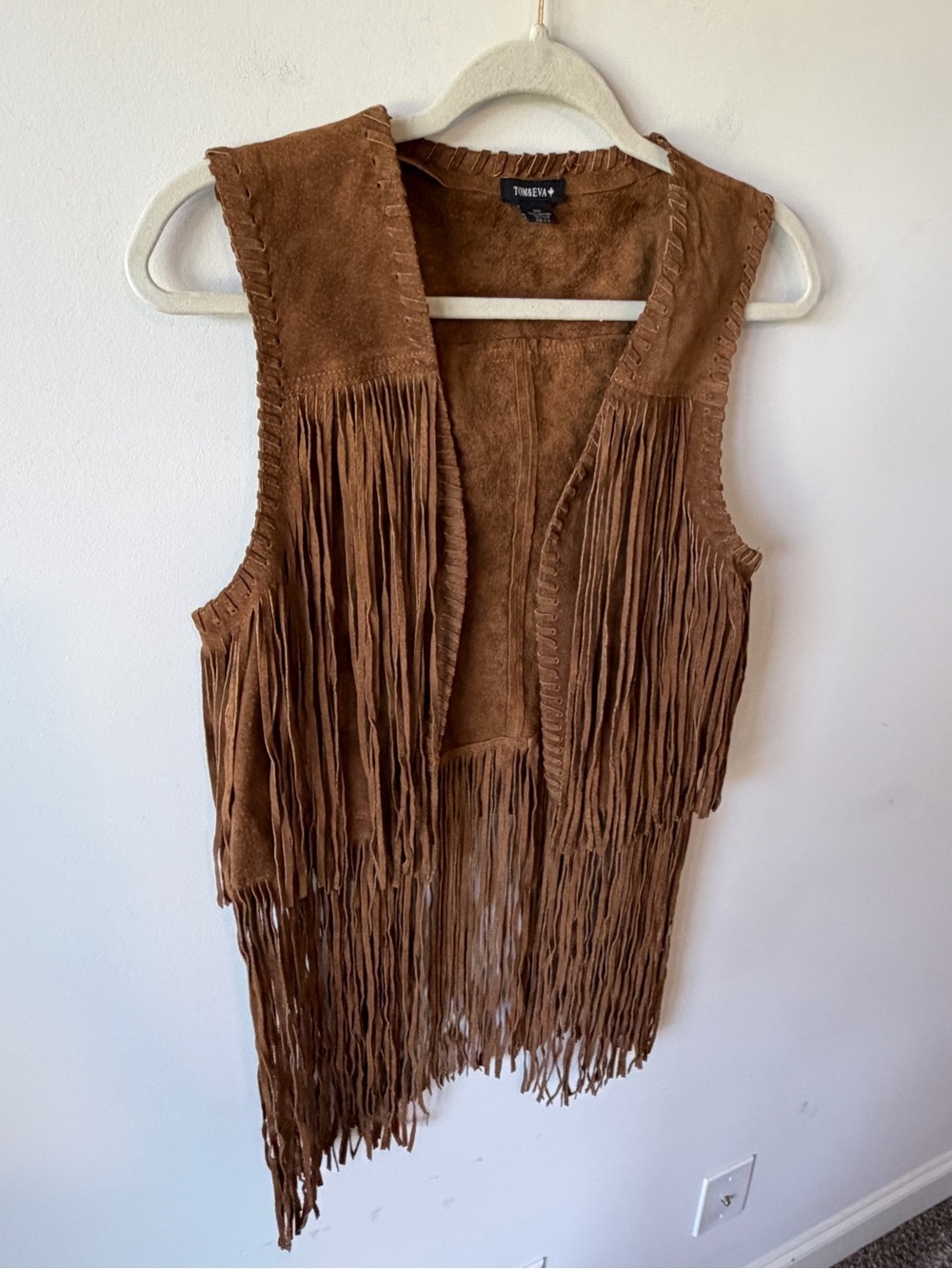Tom & Eva Brown 100% Genuine Suede Leather Fringe Vest - Picture 3 of 7